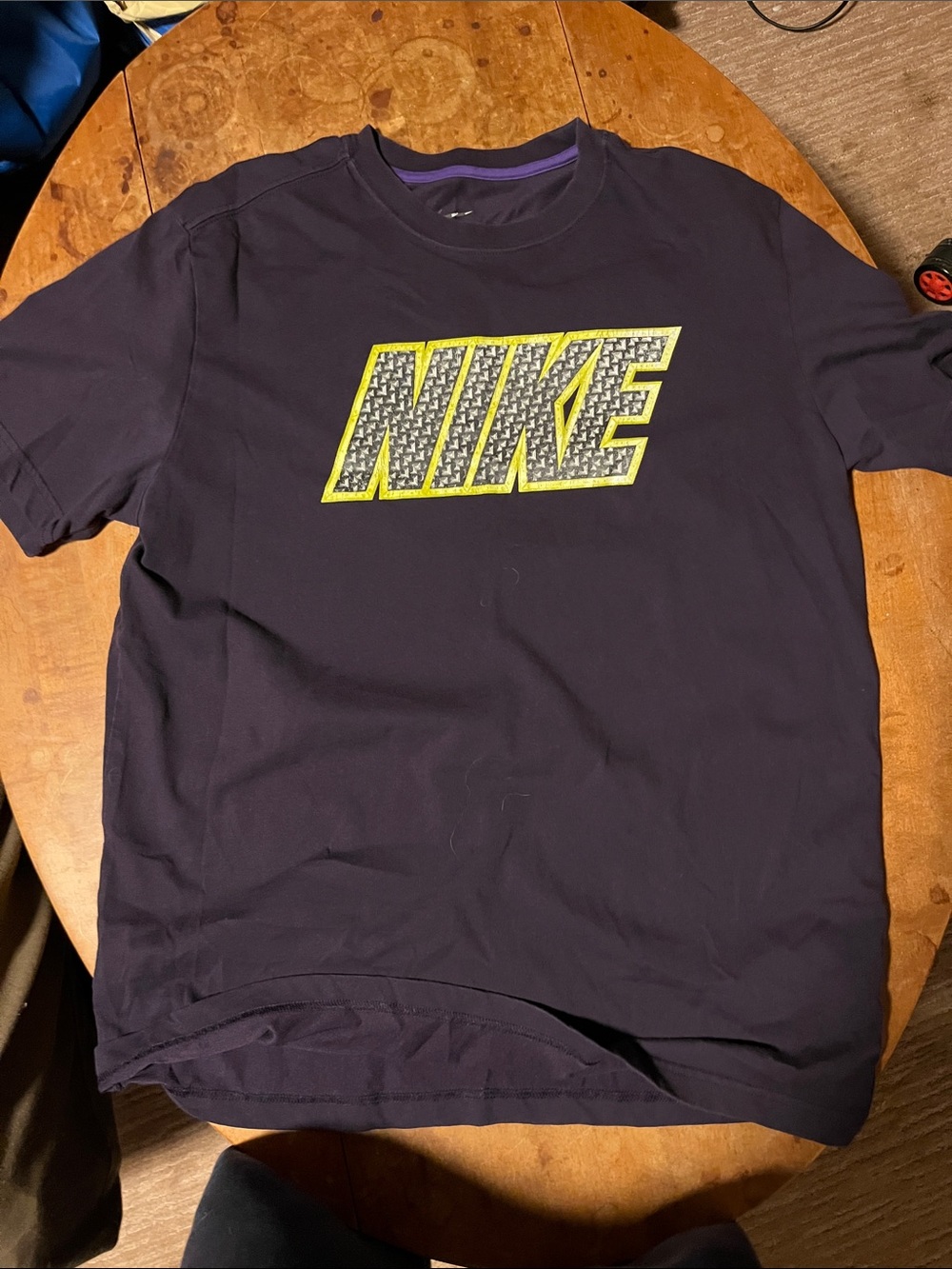 Nike Navy Short Sleeve Tee with Neon Yellow-Outlined Logo